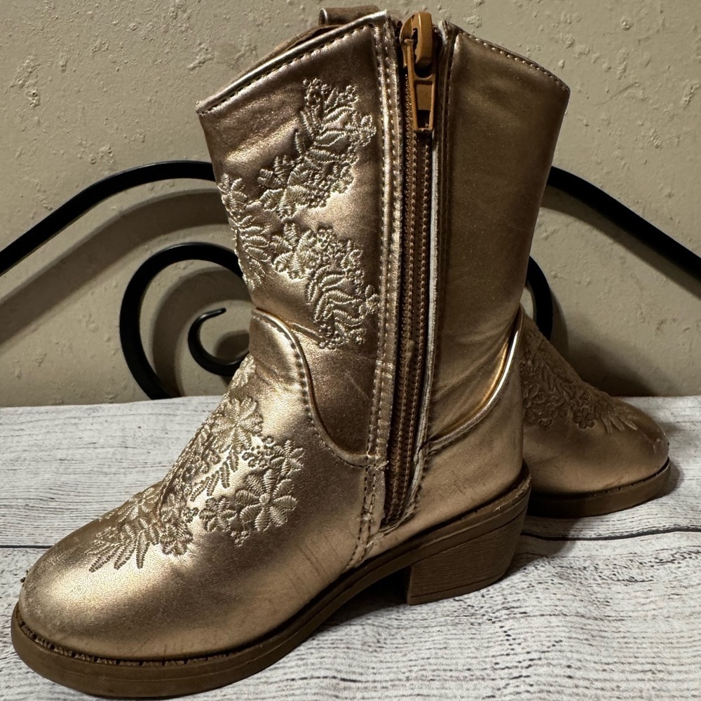 Toddler Gold Embroidered Boots